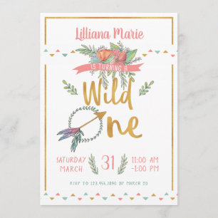 Invitation Girl Wild One Boho Tribal First Birthday Invitatio