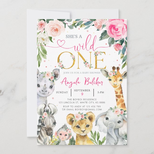 Invitation Girl Wild One Jungle Animaux (Devant)