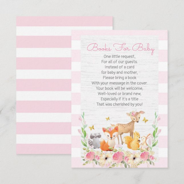 Invitation Girl Woodland Demande Card, Livres Pour Bébé (Devant / Derrière)