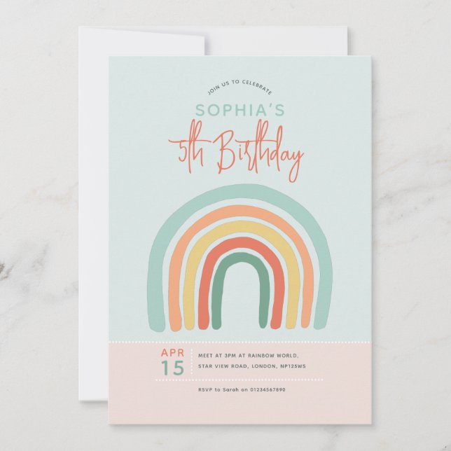 Invitation Girls Cute Boho Rainbow Kids 5e anniversaire (Devant)