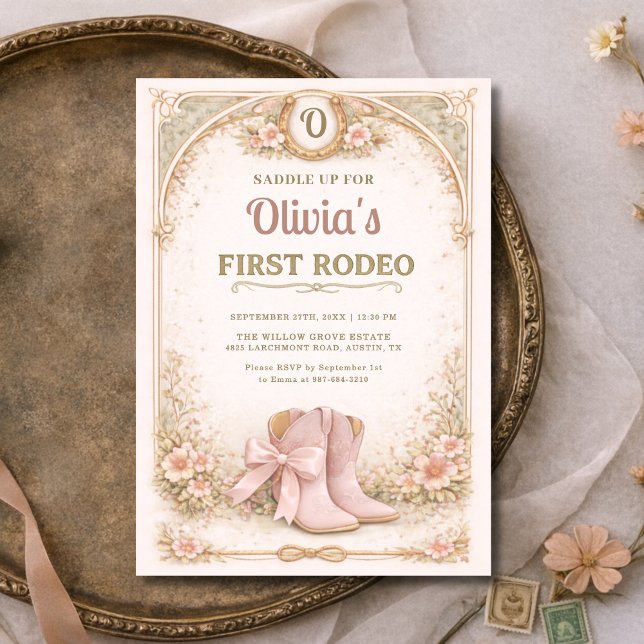 Invitation Girl's First 1st Rodeo Pink Bow Birthday (Créateur téléchargé)