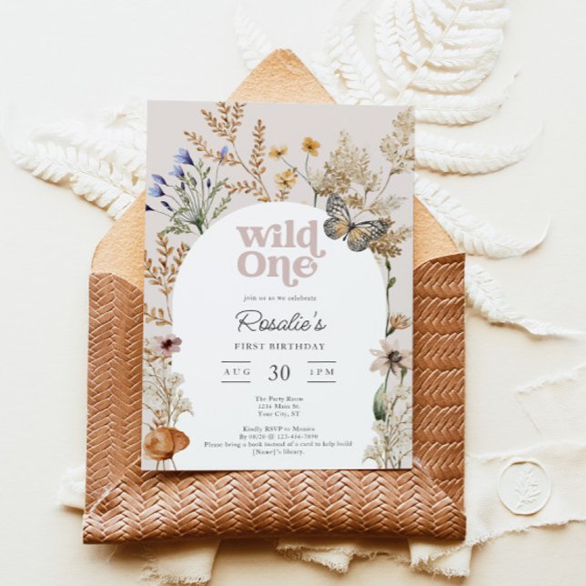 Invitation Girl's First Birthday Wild One Wildflower (Girl's Wildflower First Birthday Invitation)