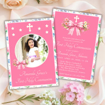 Girl's First Holy Communion Pink Wildflower Bow