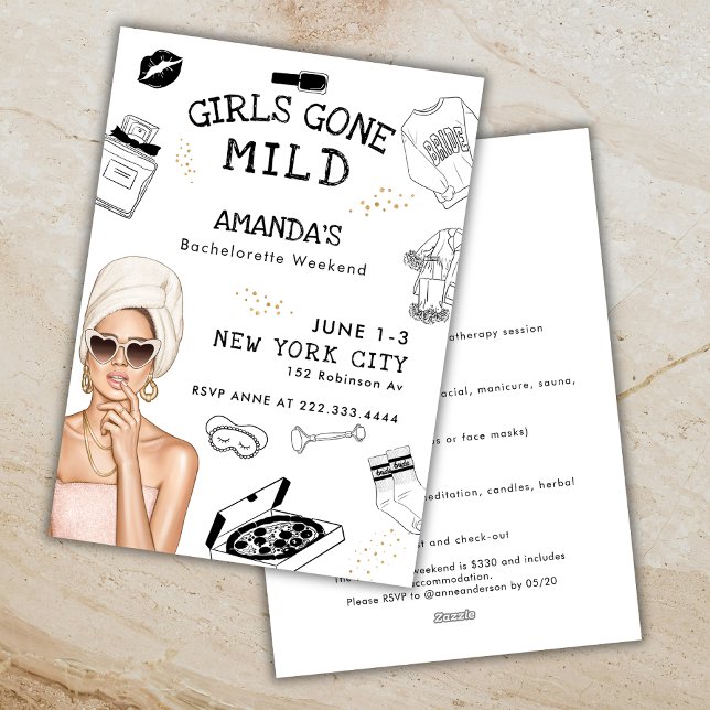 Invitation Girls Gone Mild Bachelorette Weekend Spa Itinerary (Créateur téléchargé)
