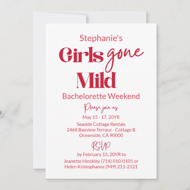 Invitation Girls Gone Mild Classic Bachelorette Beach Weekend (Devant)