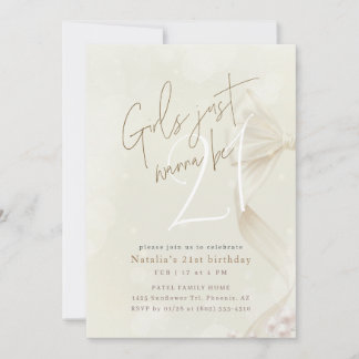 Invitation Girls Just Wanna Be 21 | Bow Coquette Birthday