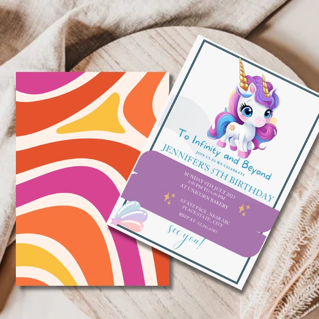 Invitation Girls mignonne violet Unicorn Enfants 5e anniversa (Créateur téléchargé)