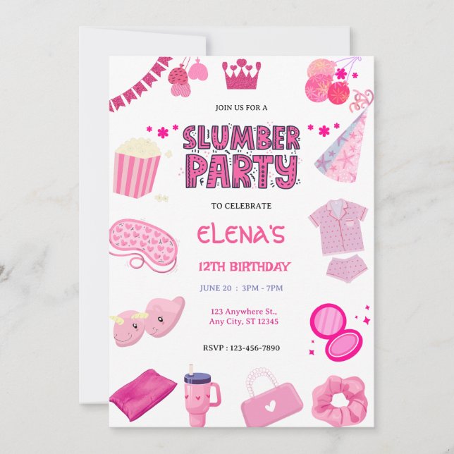 Invitation Girls Night In Slumber Pajama Party Pink  Birthday (Devant)