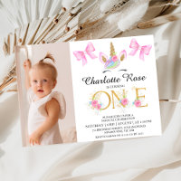 Girls Pink Bows Floral Unicorn 1er anniversaire