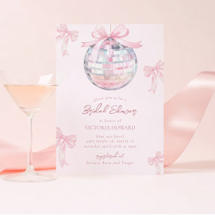 Invitation Girls Pink Bows Shiny Disco Ball Fête des mariées