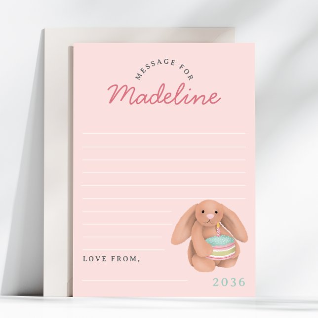 Invitation Girls Pink Bunny First Birthday Time Capsule Cards (Créateur téléchargé)
