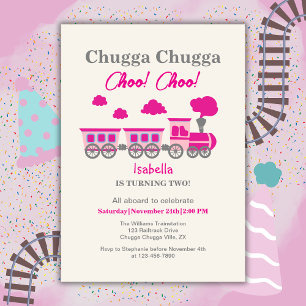 Invitation Girls Pink Train 2e fête d'anniversaire