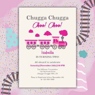 Invitation Girls Pink Train 2e fête d'anniversaire
