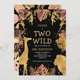 Invitation Girls Two Wild 2e Anniversaire Pink Black Safari