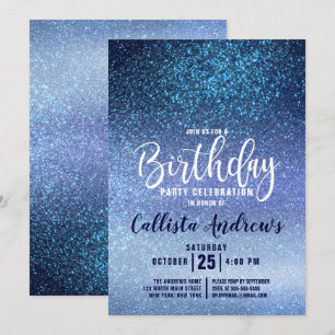 Invitation Girly Aqua Baby Blue Triple Parties scintillant Om