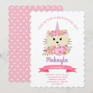 Invitation Girly Cat Unicorn Caticorn Meowgical 1er anniversa