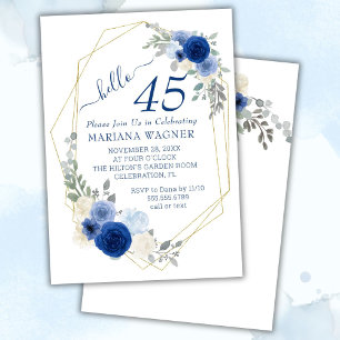 Invitation Girly Chic Navy Blue Floral 45e anniversaire