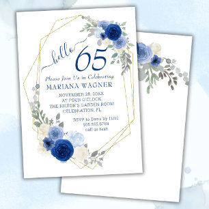 Invitation Girly Chic Navy Blue Floral 65e anniversaire