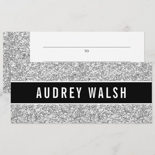 Invitation Girly Chic Silver Sequin Black Cadeau Certificat (Devant / Derrière)