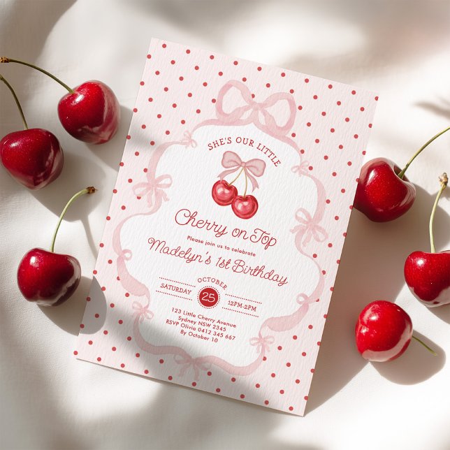 Invitation Girly Coquette Cherry First 1st Birthday Party (Créateur téléchargé)