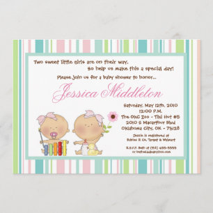 invitation Girly de baby shower de filles JUMELLES