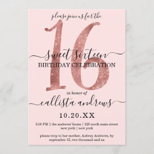 Invitation Girly Faux Rose Or Blush Parties scintillant rose 