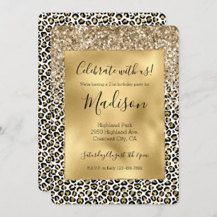 Invitation Girly Glam Gold Empreinte de léopard Parties scint