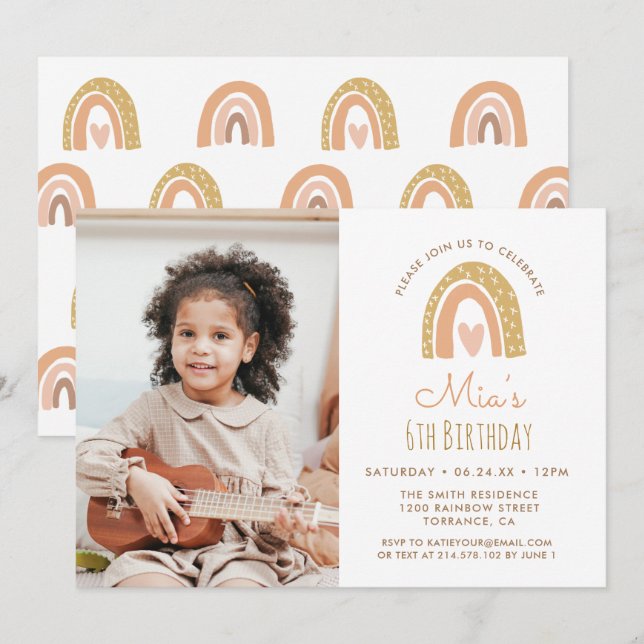 Invitation Girly Pastel Arc en Ciel 6e anniversaire Invitatio (Devant / Derrière)