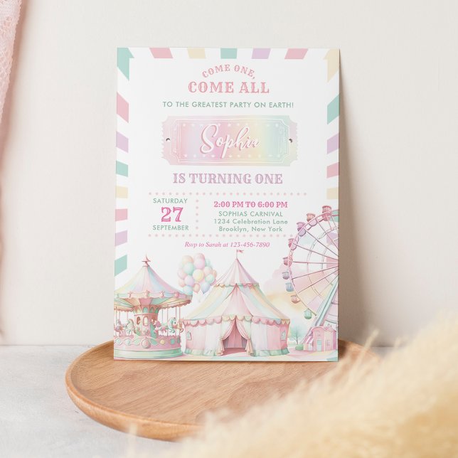 Invitation Girly Pastel Carnival Anniversaire de enfant de ci (Créateur téléchargé)