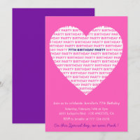 Invitation girly pour 77e anniversaire Fille Cœur