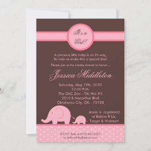 invitation Girly rose de baby shower d'éléphant de