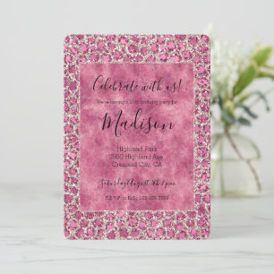 Invitation Girly Rose Pailleté Glamour Imprimé Léopard  