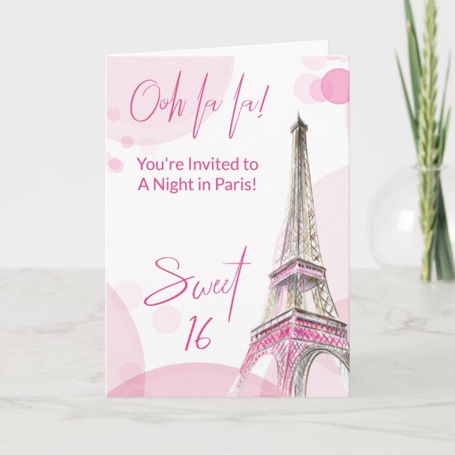Invitation Girly Sweet 16 Rose White Paris Anniversaire (Devant)
