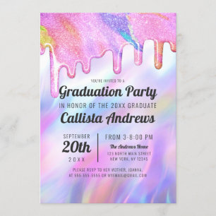 Invitation Girly Unicorn Holographic Parties scintillant Driv