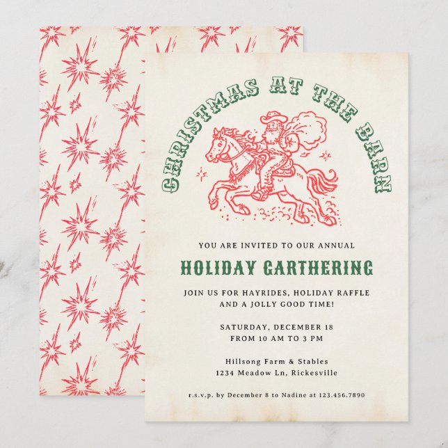 Invitation Gîtes de Noël Grange ferme Ranch Santa Claus (Devant / Derrière)