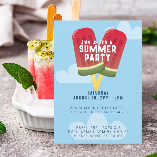 Invitation Glace à la sucette glacée pastèque Fête d'été (Summer party? Love popsicles? Just add your party details!)