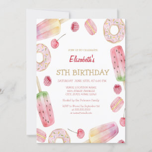 Invitation Glace à l'aquarelle, gâteaux Donuts Anniversaire 