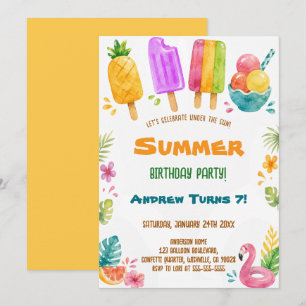 Invitation Glace à l'eaucolor Été Fête d'anniversaire Piscine