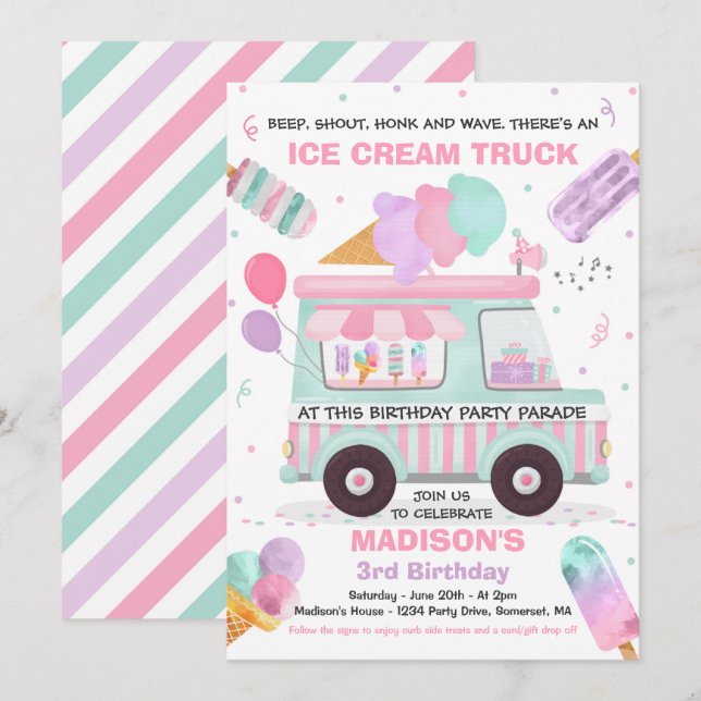 Invitation Glace Anniversaire Promenade De Fête Par Anniversa (Devant / Derrière)