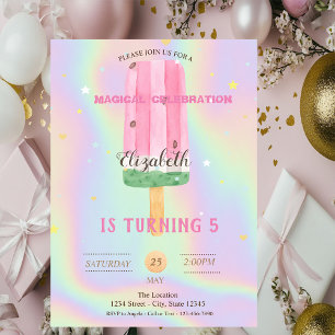 Invitation Glace Aquarelle Froide Anniversaire Holographique