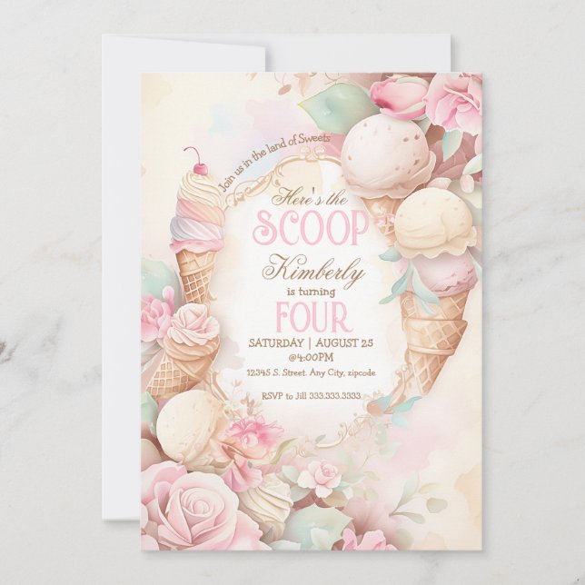 Invitation Glace capricieuse, glace rose vintage (Devant)