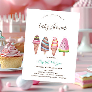 Invitation Glace, Cône Rayé Rose Baby Shower