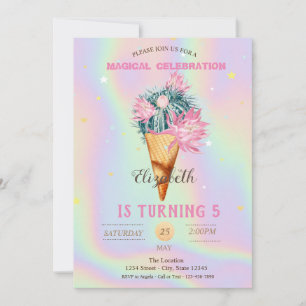 Invitation Glace Cool Cactus Anniversaire Holographique