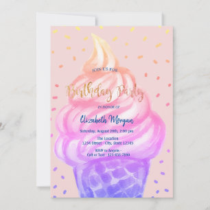 Invitation Glace Cool Cône Rose Anniversaire