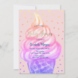 Invitation Glace Cool Cône Rose Baby Shower