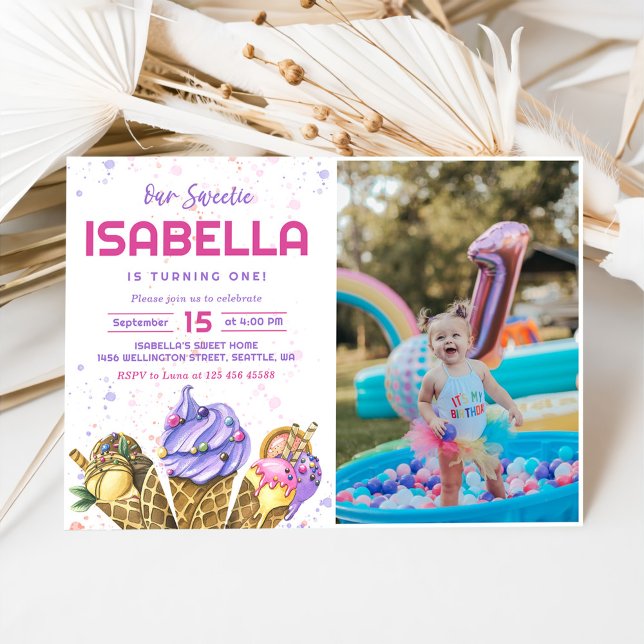 Invitation Glace Cream Girls 1st Birthday Photo (Créateur téléchargé)