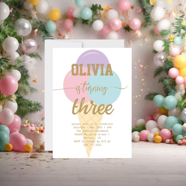 Invitation Glace Crème Or Foil Calligraphie Anniversaire (Créateur téléchargé)