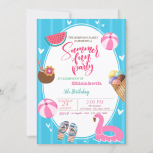 Invitation Glace d'été Melon Piscine Jouets Anniversaire