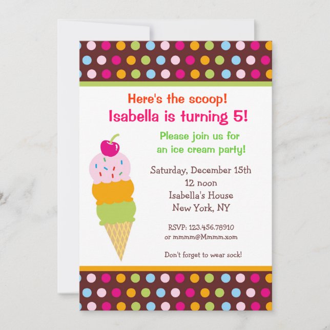 Invitation Glace d'invitations d'anniversaire de partie de (Devant)