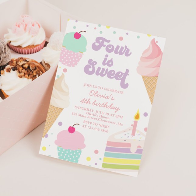 Invitation Glace et Gâteau 4e Anniversaire (Créateur téléchargé)